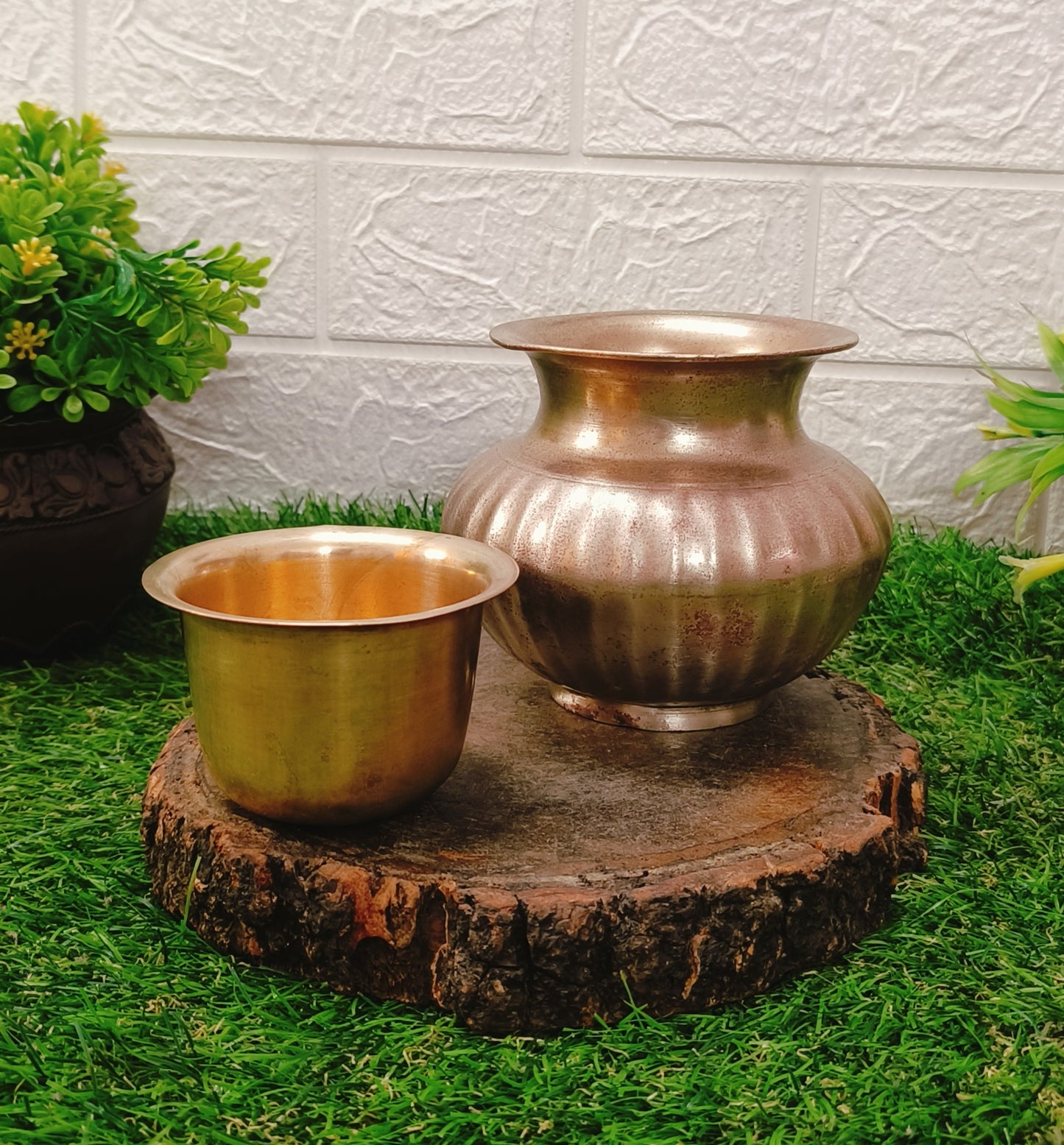 Antique Bronze Kalash With Brass Pela | Kansa Lota with Glass | Traditional Kitchen Utensil