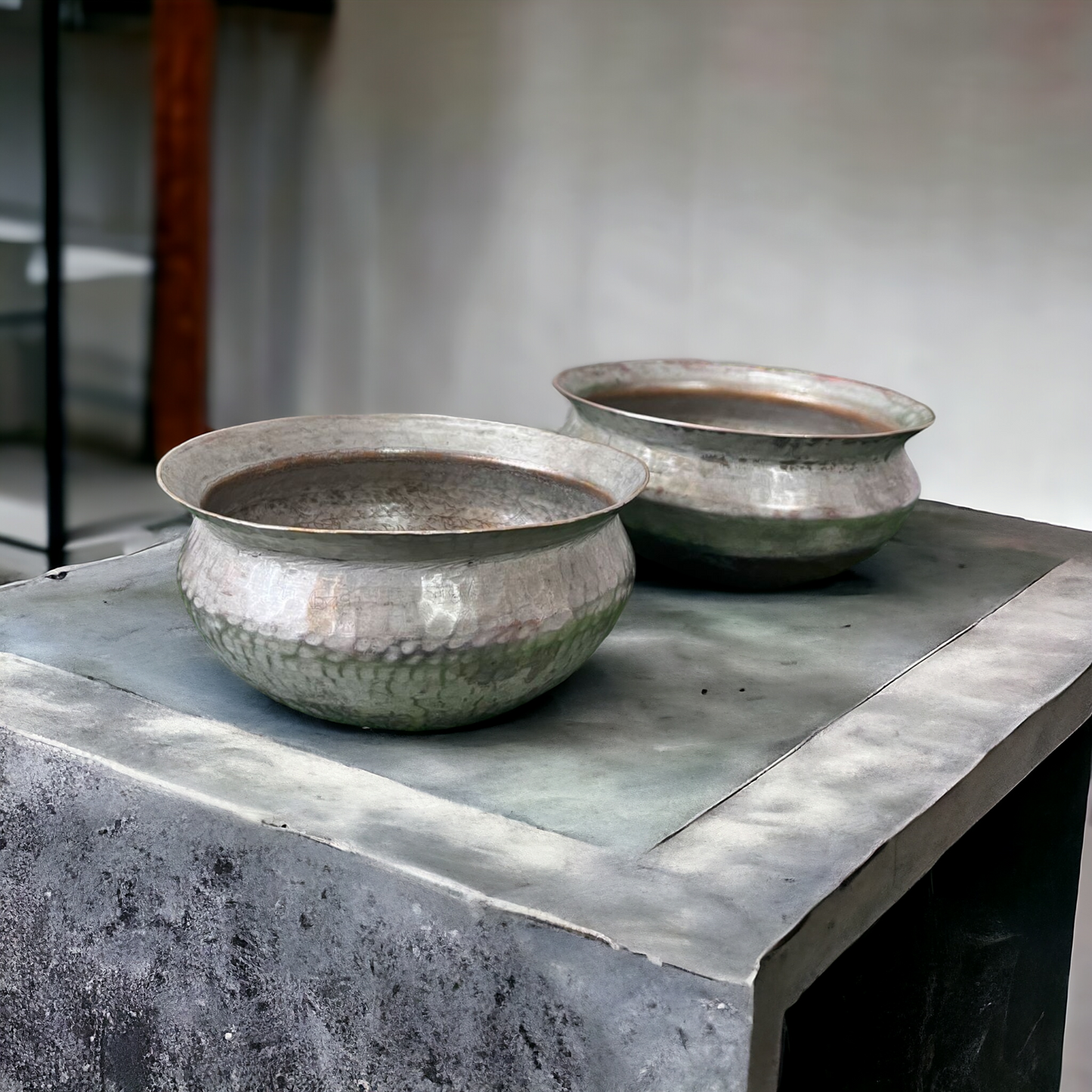 Brass Cooking Bowl In Pair - Antique Tin Coated Tapeli