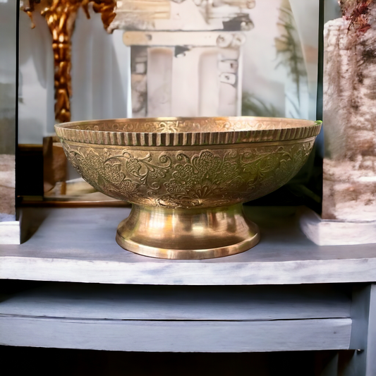 Beautiful Brass Fruit Bowl - Antique Engraved Serving Item