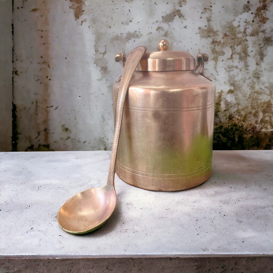 Brass Storage Can With ladle - Antique Storage kettle With Spoon And Lid