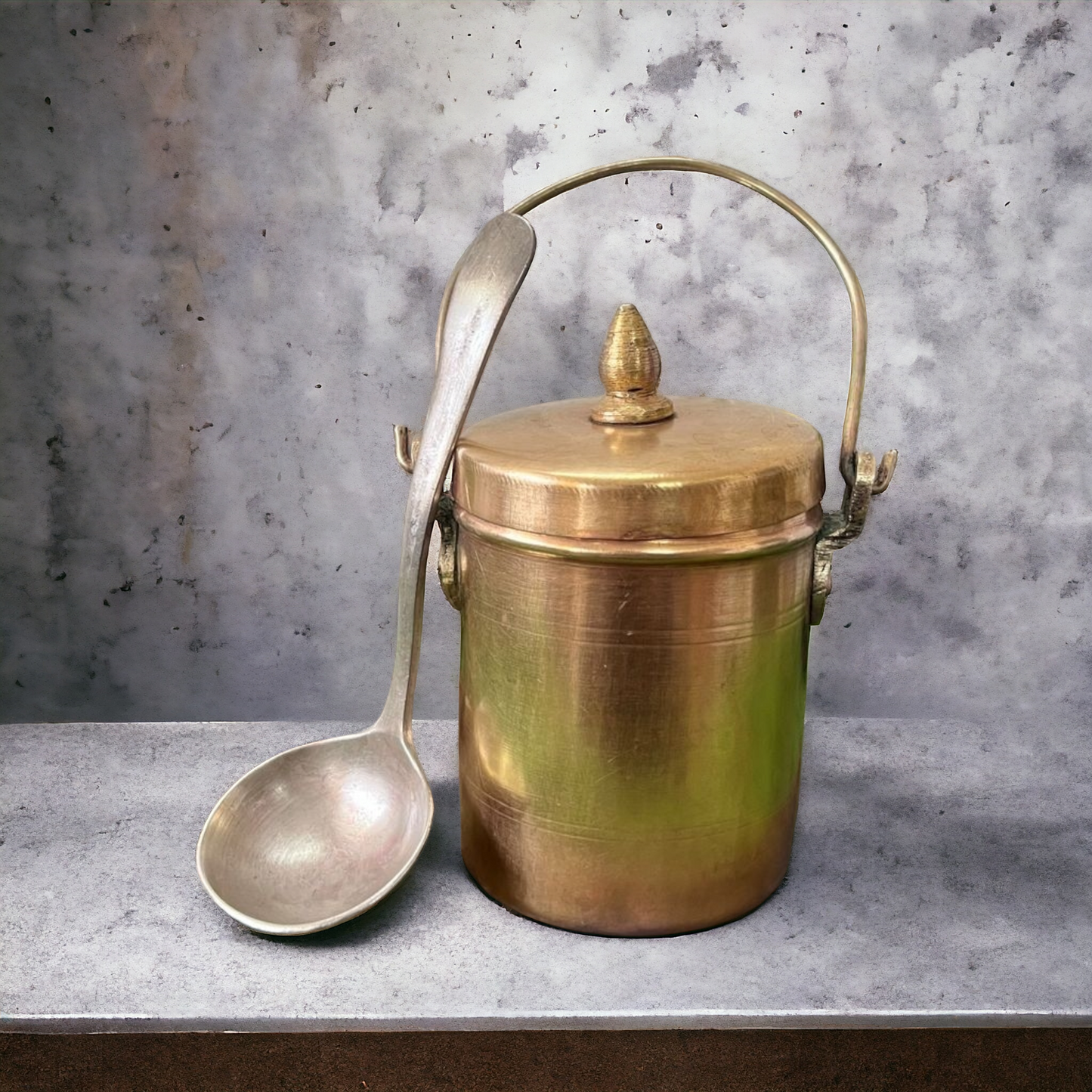 Brass Can With Lid And Spoon - Antique Storage Item