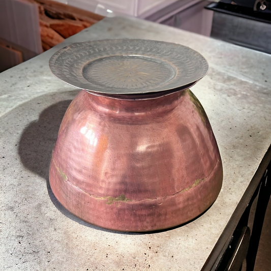 Copper Cooking Bowl With Lid   - Antique Cookware