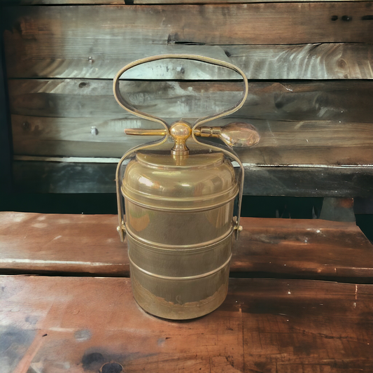 Brass Vintage Tiffin Box With Spoon - Bombay Antiques Approved