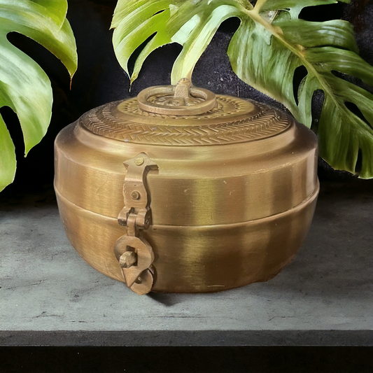 Brass Vintage Kadi Dabba With Lock - Bombay Antique Approved