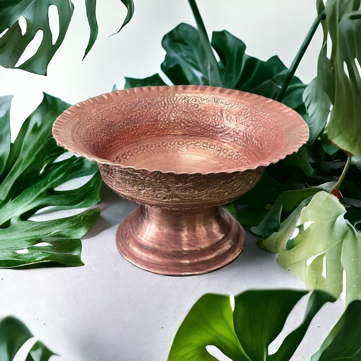 Copper Fruit Bowl - Antique Rare Engraved Thalbaan