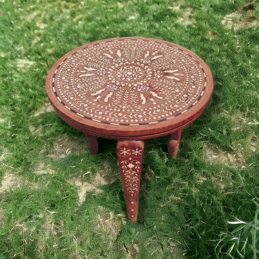 Antique Rosewood Elephant Legs Coffee Table with Inlay Design