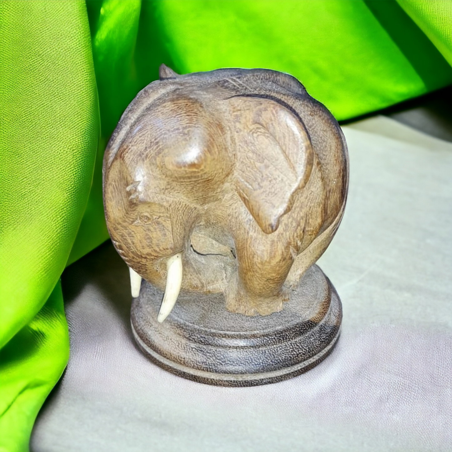 Vintage Small Coconut Wood Elephant Paper Weight