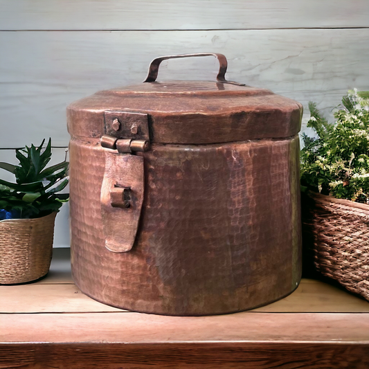 Rare Copper Storage Box With Lock - Antique Rare Kaddi Dabba