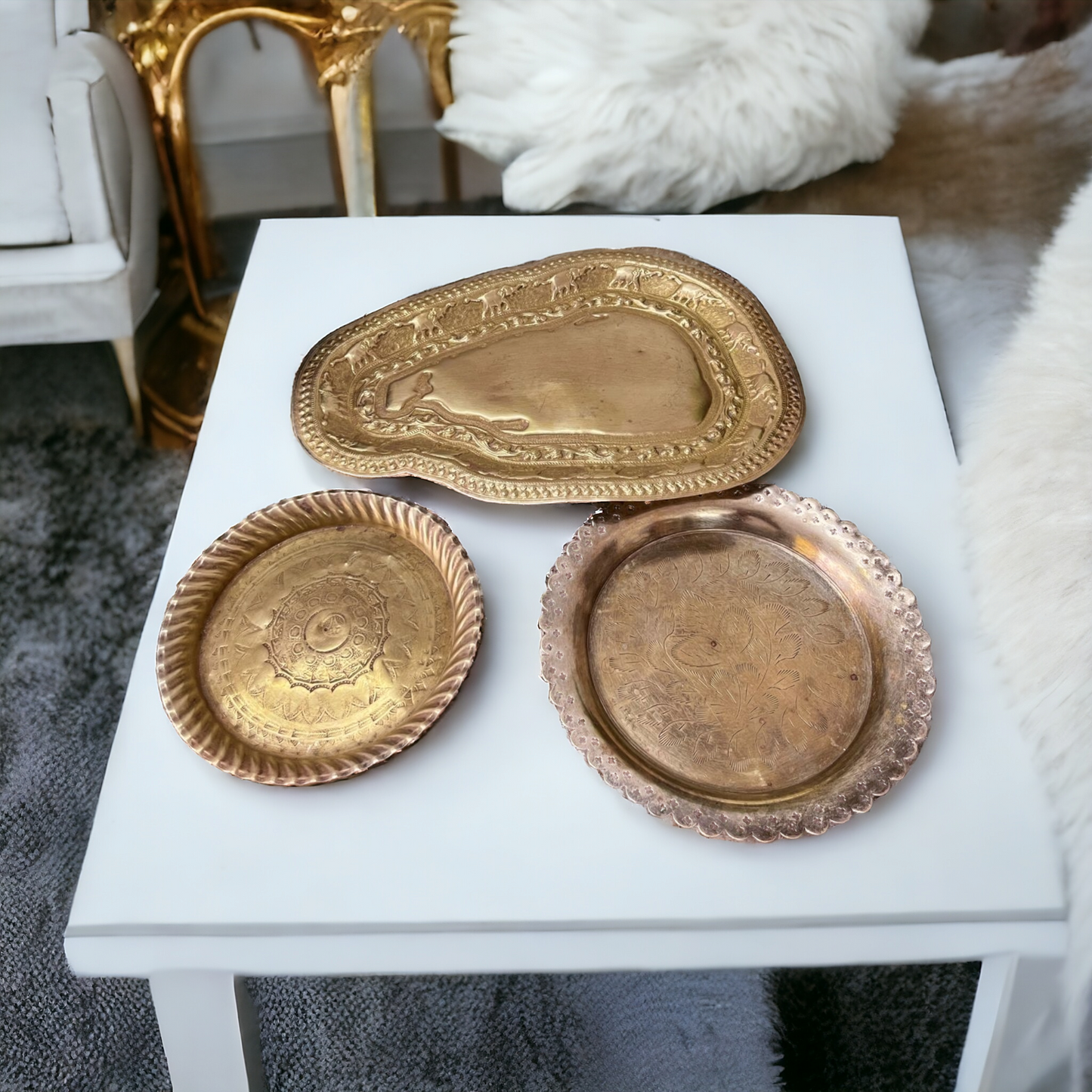 Antique Brass Tray Set  - Serving Item