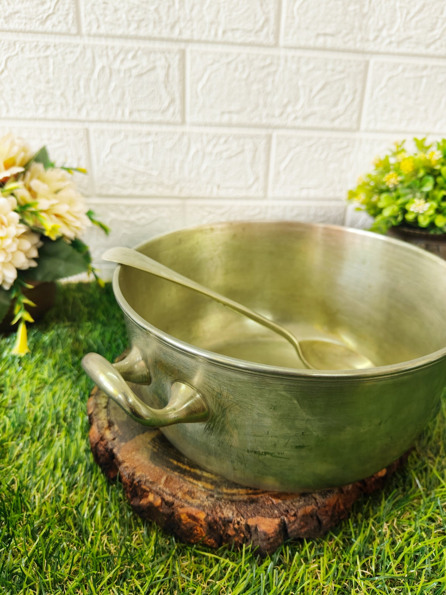 Antique Brass Serving Bowls with Spoons