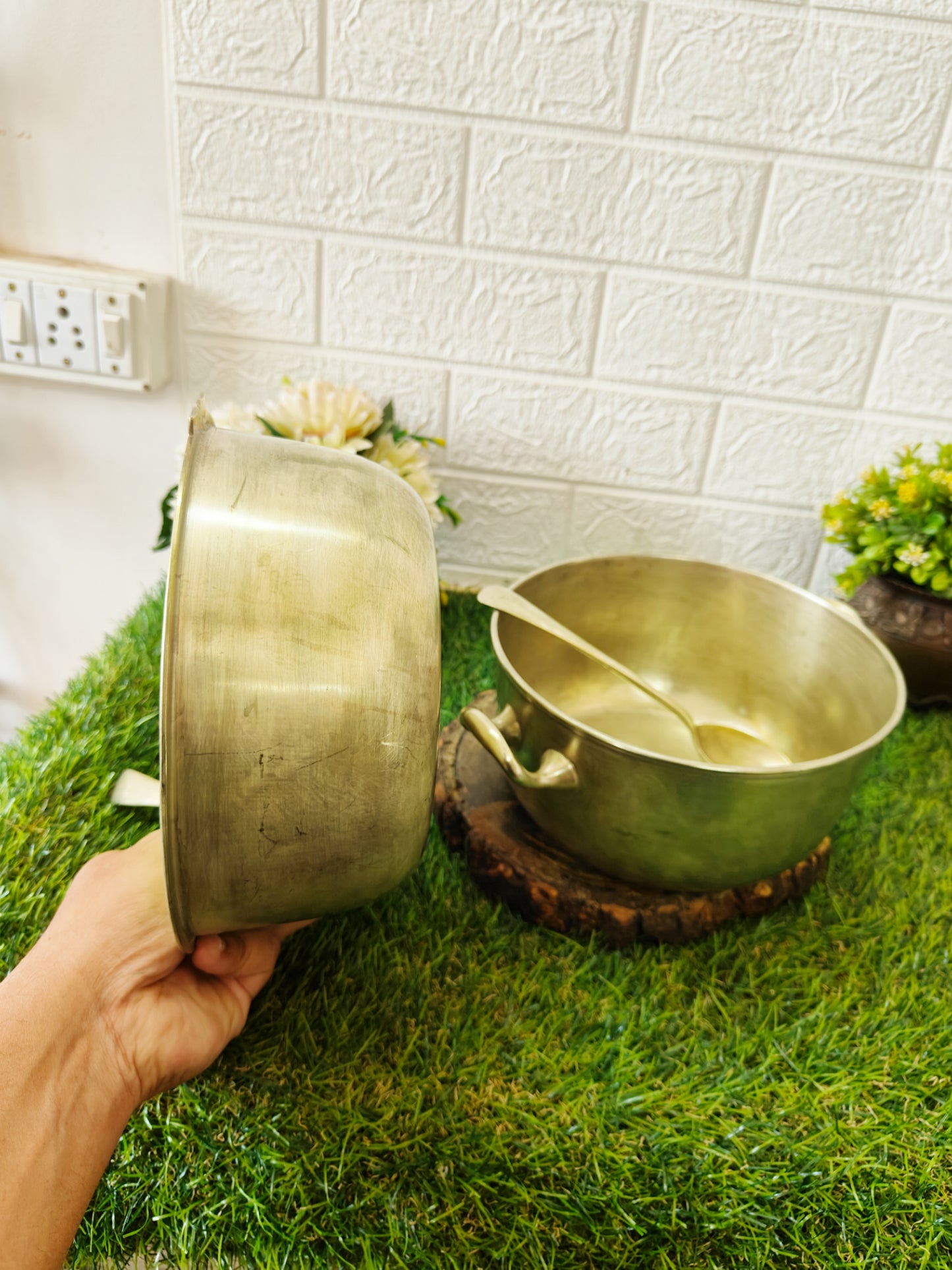 Antique Brass Serving Bowls with Spoons