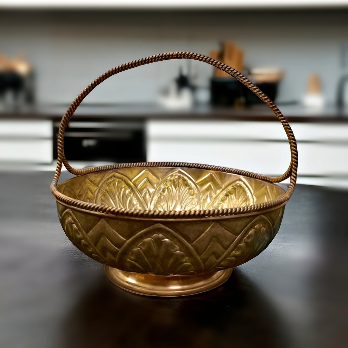 Antique Brass Rare Ornated Basket with Handwork