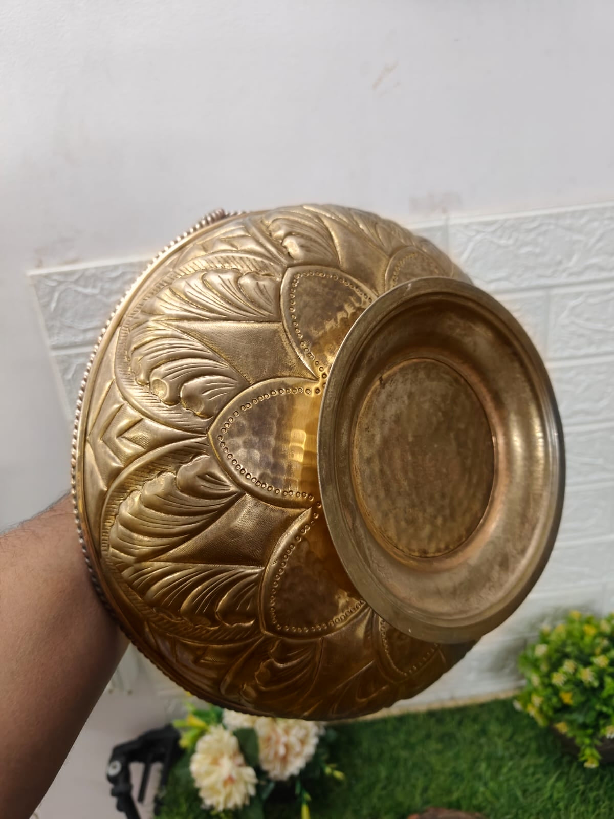 Antique Brass Rare Ornated Basket with Handwork