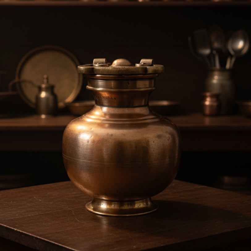 1964 Antique Brass Ganga Jal Kalash 1.5L | Classic Brass Water Pot Collectible