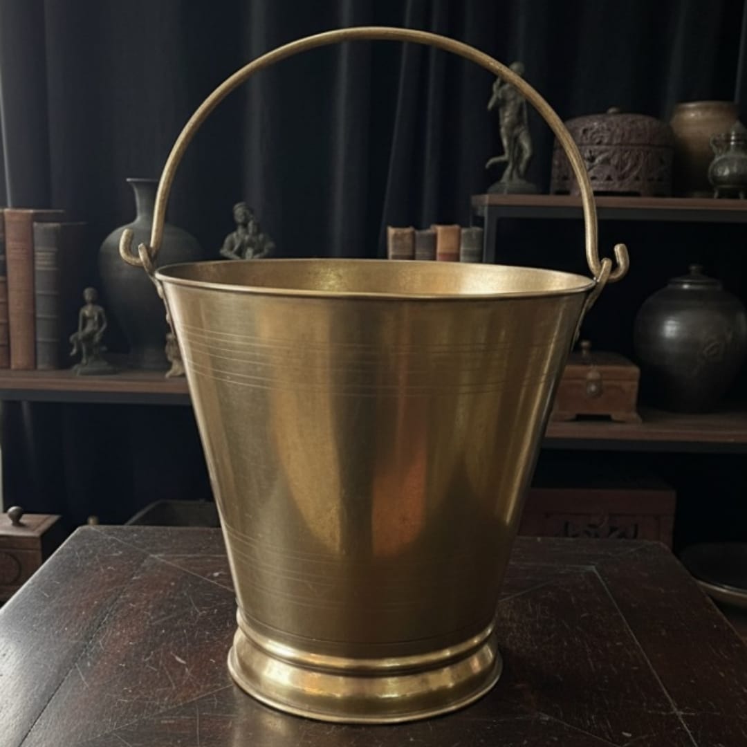 1959 Antique Brass Bucket 15L | Large Brass Décor Bucket