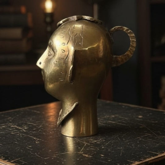 1964 Antique Brass Sculpted Head Décor Piece | Handcrafted Mid-Century Metal Art