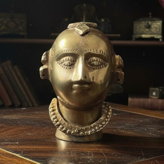 1964 Antique Brass Sculpted Head Décor Piece | Handcrafted Mid-Century Metal Art