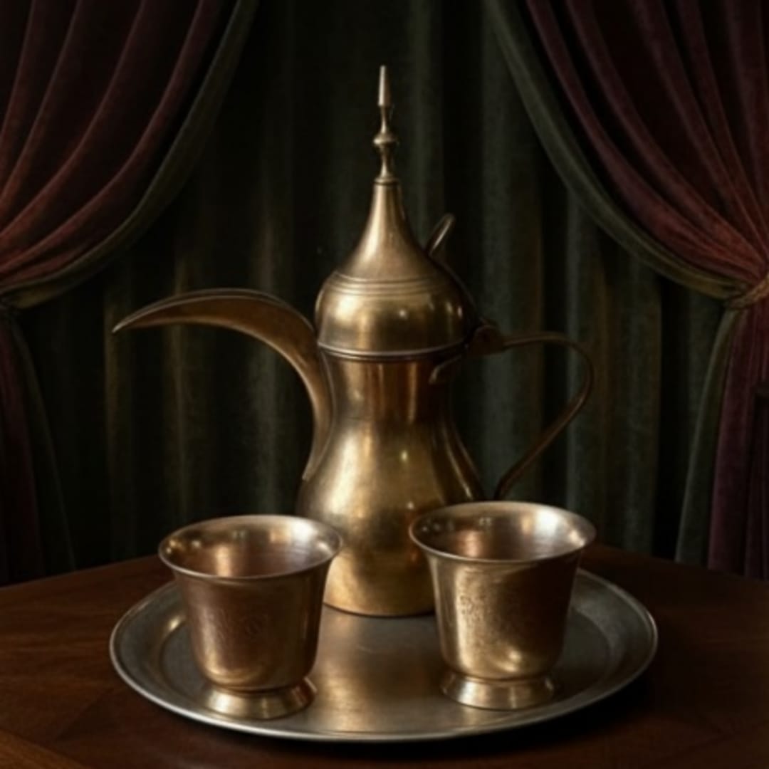 1968 Antique Brass Jug Set with Glasses & Serving Plate | Handcrafted Pital Tableware