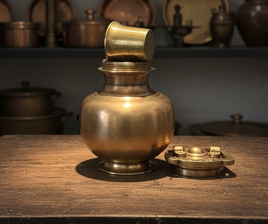 1964 Antique Brass Ganga Jal Kalash 1.5L | Classic Brass Water Pot Collectible