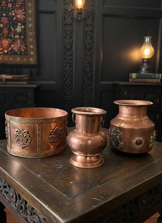 1967 Antique Copper Kalash and Bowl Set | Classic Copper Décor Collection