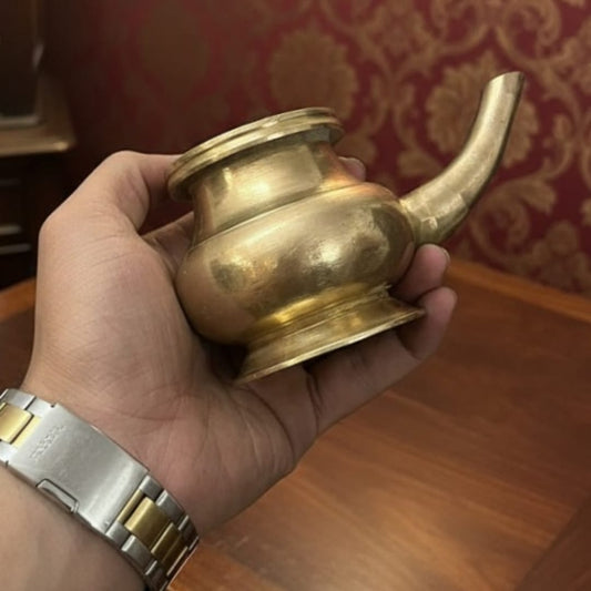 1992 Antique Brass Kalash and Small Kamandal Set | Classic Brass Water Vessel Pair