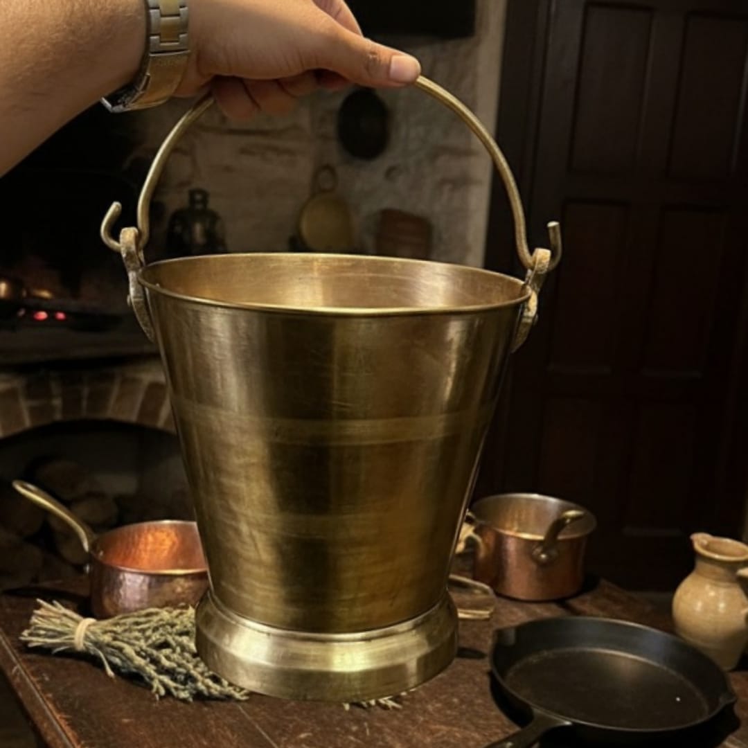 1984 Antique Brass Small Bucket and Jug Pair | Classic Brass Décor and Utility Set