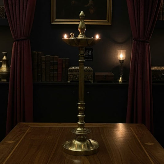 1987 Antique Brass Samay With Cap | Tall Brass Décor Samay