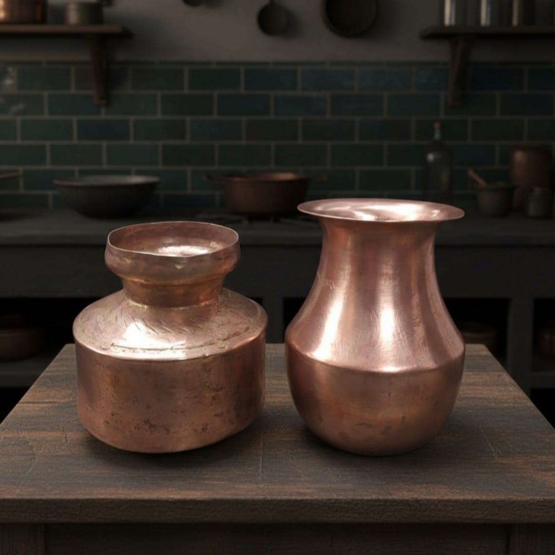 1987 Antique Copper Kalash Pair | Traditional Copper Collectible Set