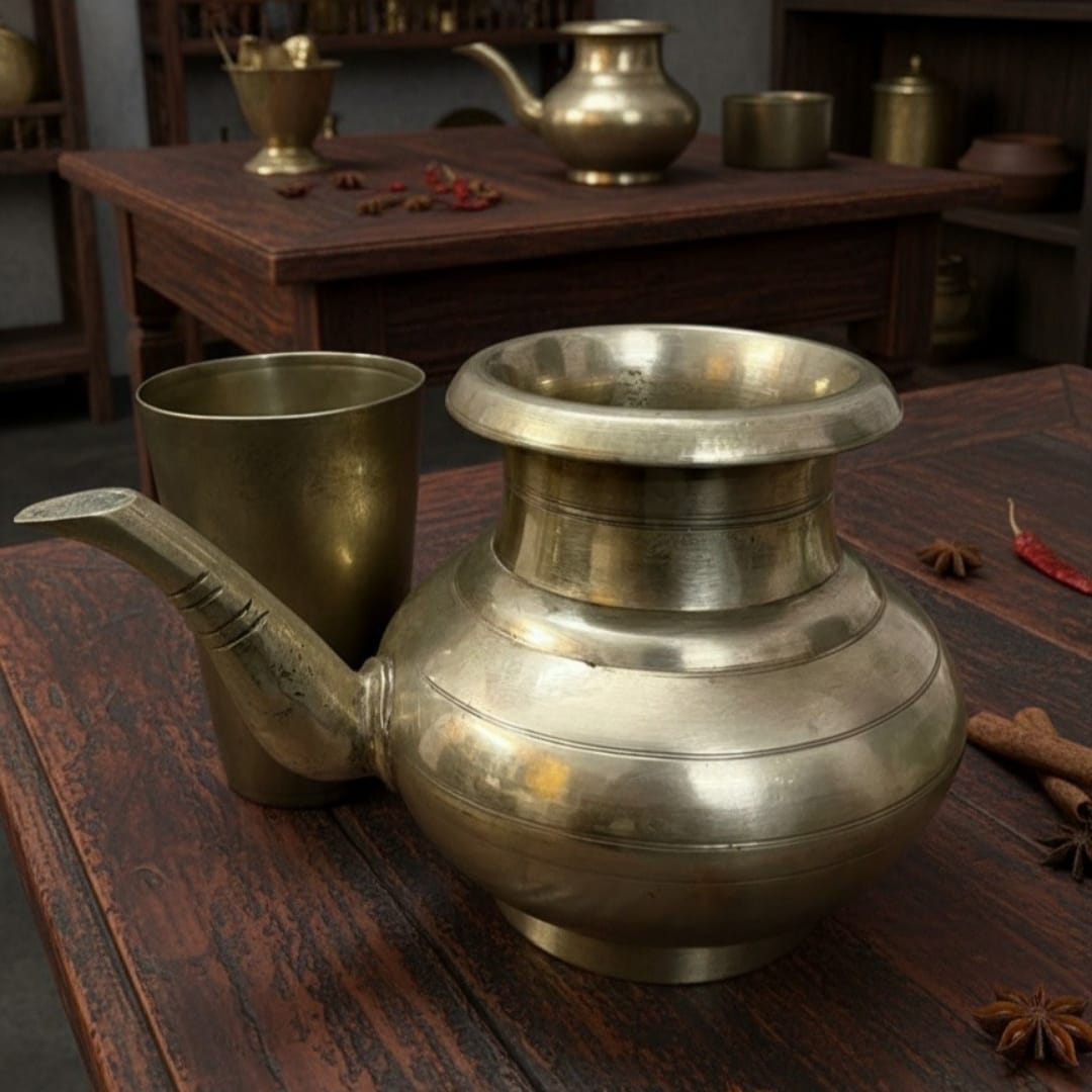 1974 Antique Bronze Kamandal with Glass 1.5L | Bronze Water Kamandal