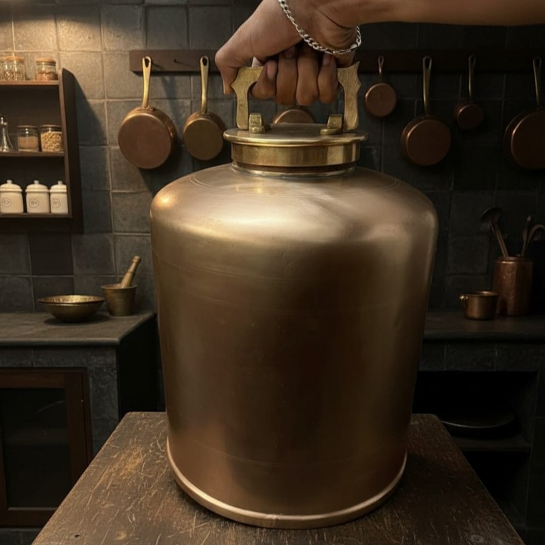 1970 Antique Brass Canister 10L | Large Heavy-Gauge Brass Kettle