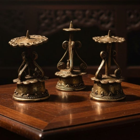 1981 Antique Brass Candle Holders Set of 3 | Brass Tabletop Decor Set