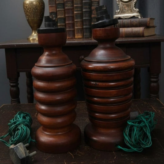 1979 Antique Teakwood Lamp Pair | Teakwood Table Lamps