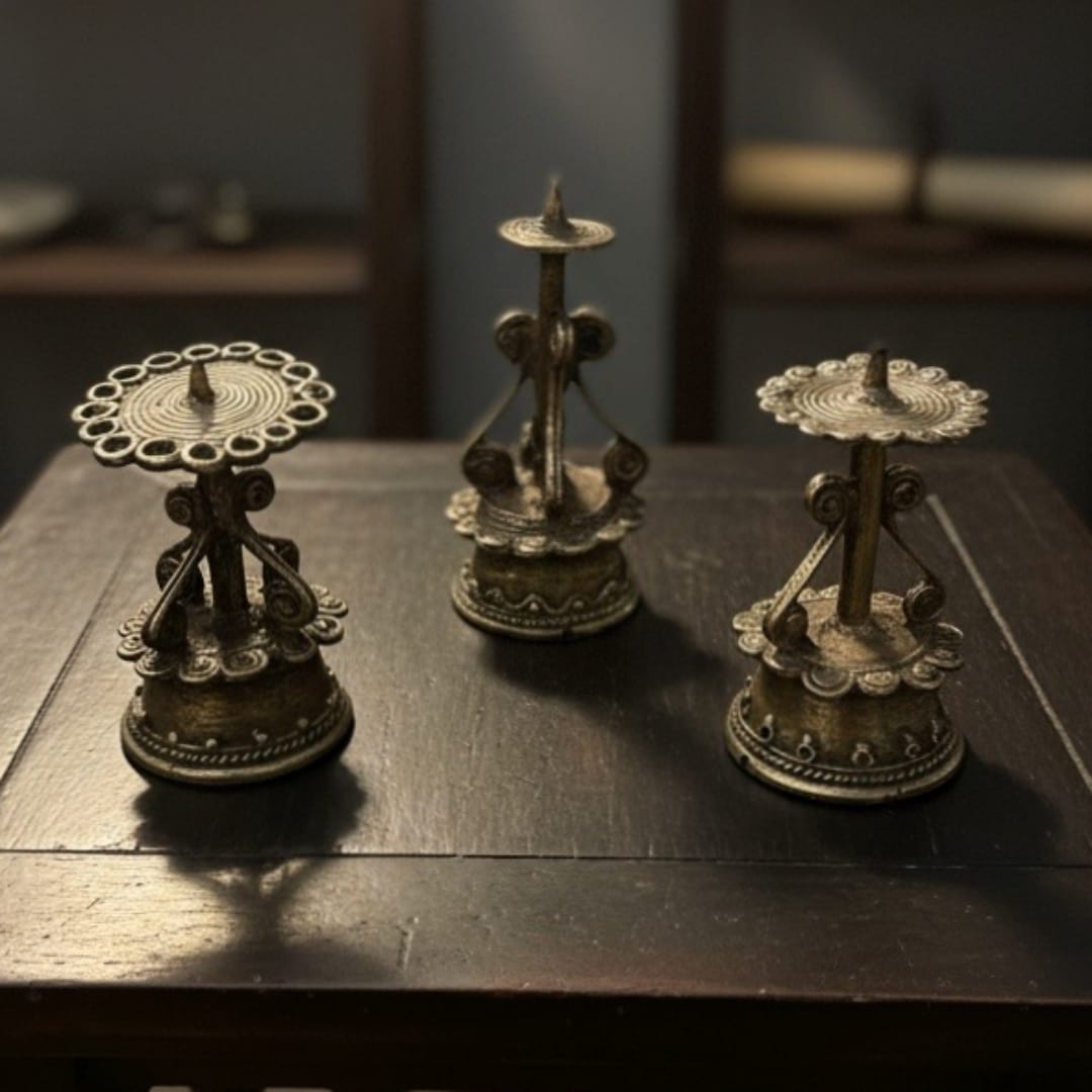 1981 Antique Brass Candle Holders Set of 3 | Brass Tabletop Decor Set