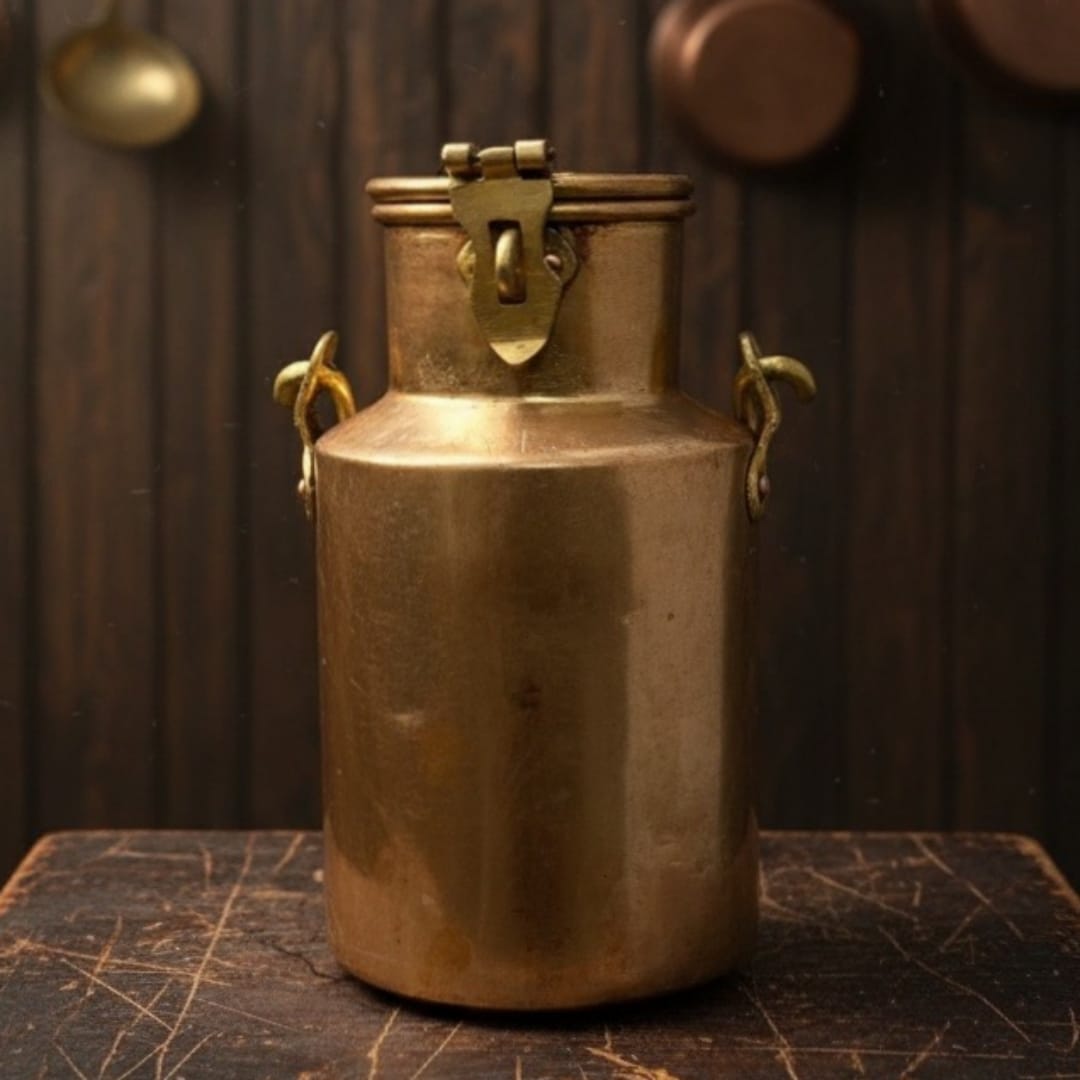 1971 Antique Brass Milk Container | Traditional Brass Storage Collectible
