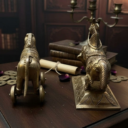 1980 Antique Brass Horses Pair | Collectible Brass Décor Set