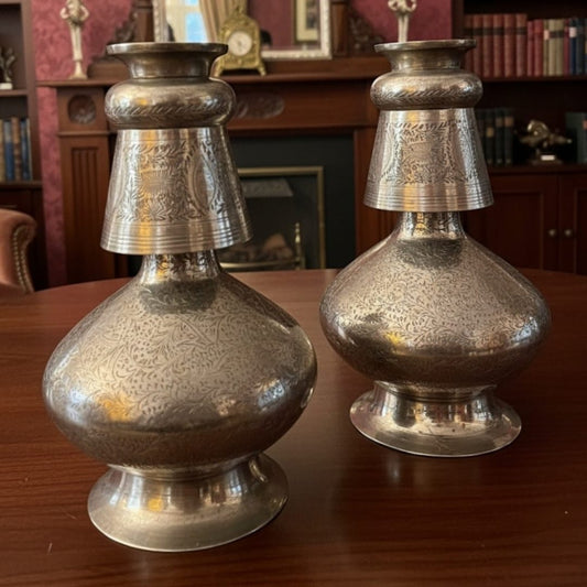 1981 Vintage Brass Silver-Coated Water Bottle Set | Vintage Dual-Size Brass Lotas