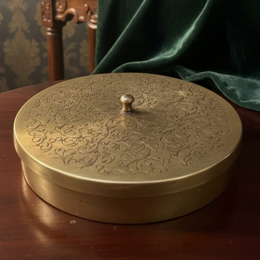 1989 Vintage Brass Engraved Spice Box | Vintage 7-Compartment Masala Dabba