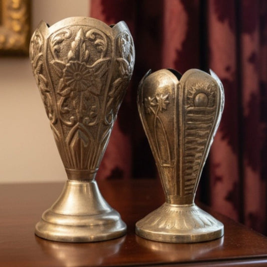 1975 Vintage German Silver Vase Pair | Vintage Tall Decorative Silver Vases