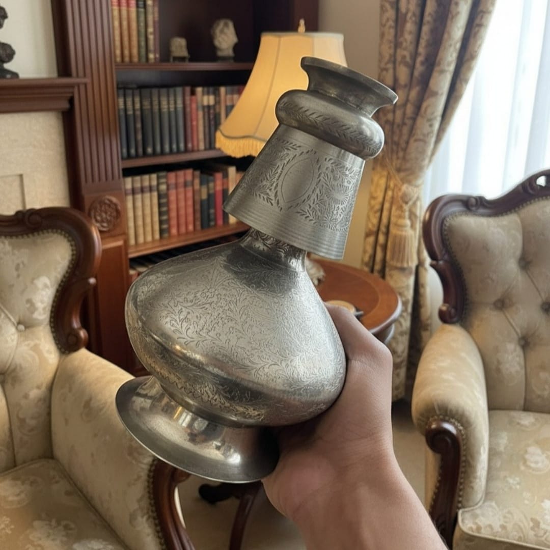 1981 Vintage Brass Silver-Coated Water Bottle Set | Vintage Dual-Size Brass Lotas