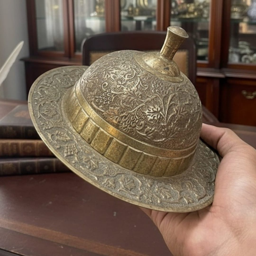 1986 Antique Brass Engraved Butter Bowl | Ornate Heritage Brass Serving Dish