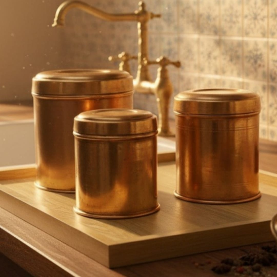 1985 Antique Brass Pedi Kati Box Set of 3 | Ornate Heritage Storage Nesting Boxes