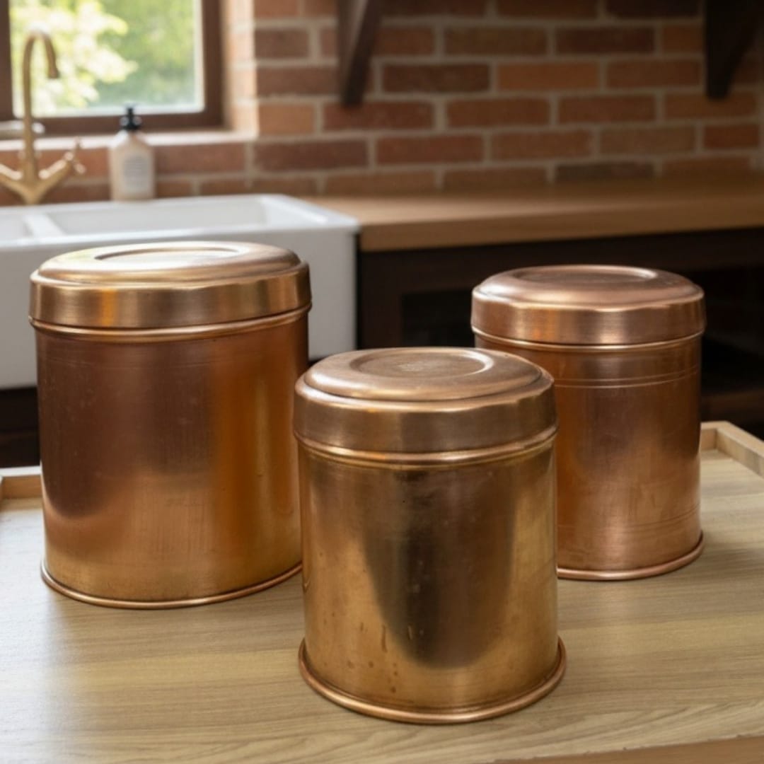 1985 Antique Brass Pedi Kati Box Set of 3 | Ornate Heritage Storage Nesting Boxes