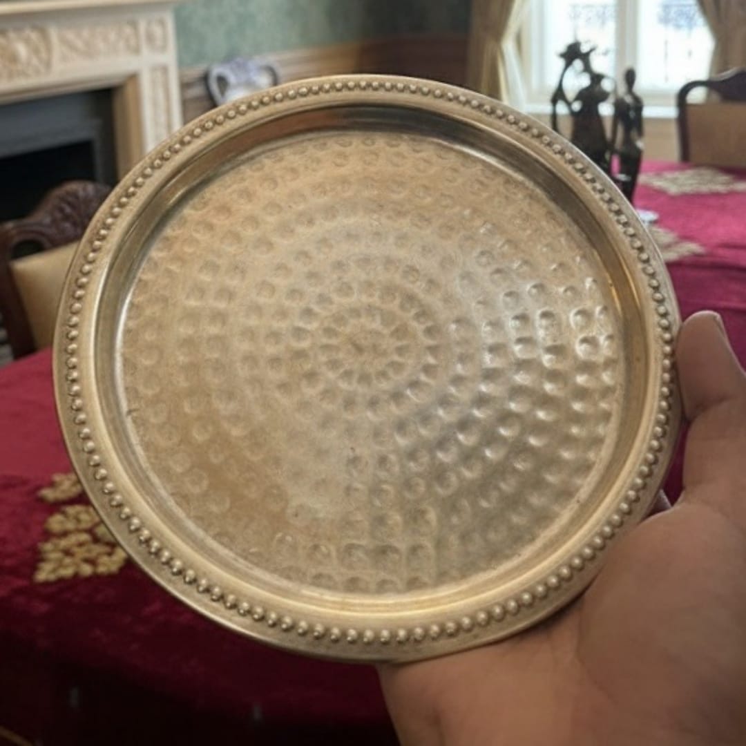 1990 Antique Brass Dinner Plate Set | Traditional Indian Thali Service with Bowls - Bombay Antiques