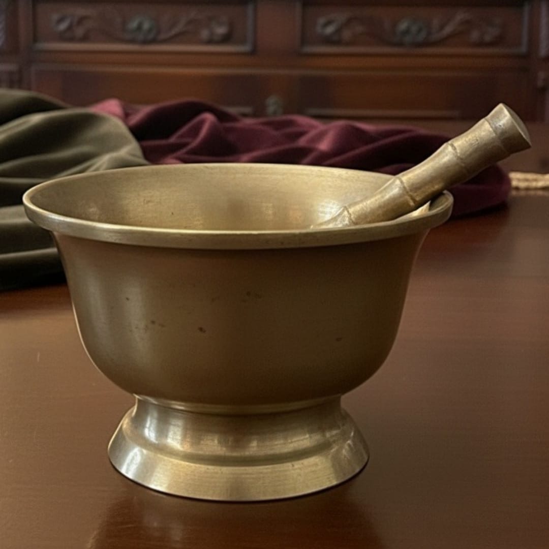 1988 Antique Bronze Bowl with Spoon | Traditional Serving Set