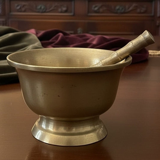 1988 Antique Bronze Bowl with Spoon | Traditional Serving Set