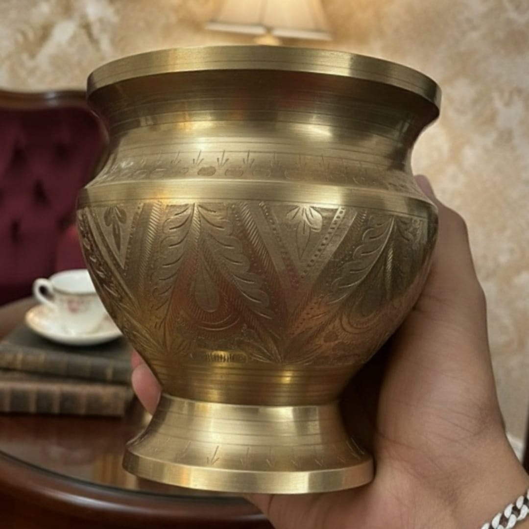 1987 Antique Brass Engraved Bowl Pair | Nested Capacity Serving Collection