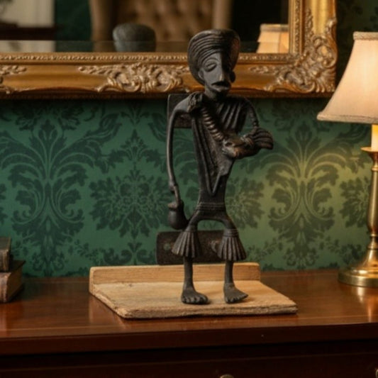 1972 Antique Brass Tribal Art Door Handle | Architectural Brass Grip Accent