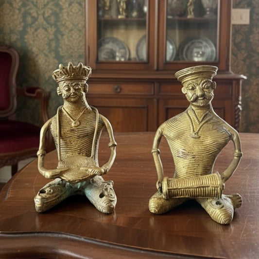 1987 Antique Brass Tribal Art Decor Pair | Ornate Heritage Wall Hanging Panels