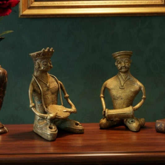 1987 Antique Brass Tribal Art Decor Pair | Ornate Heritage Wall Hanging Panels