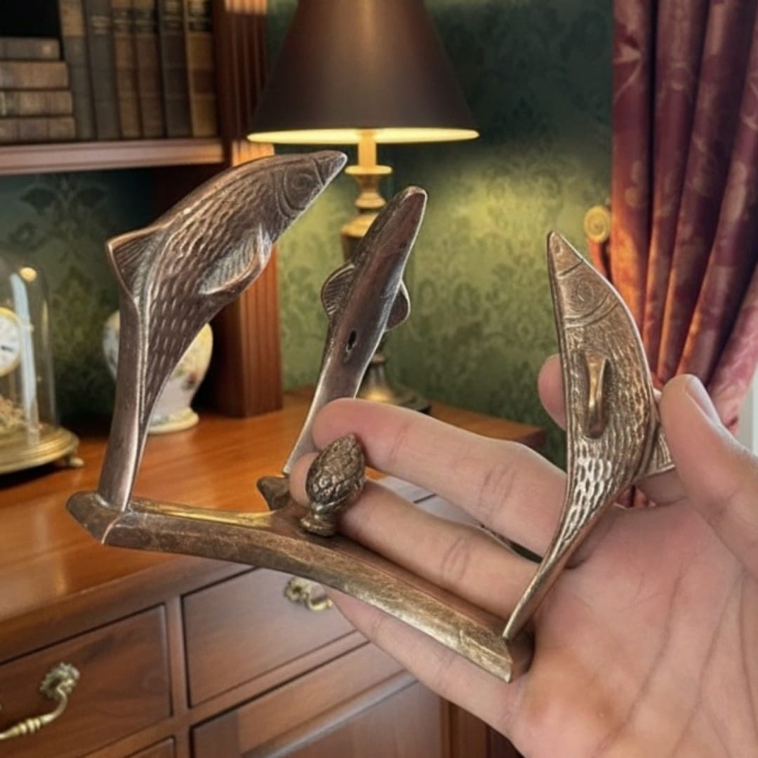 1990 Antique Brass Dolphin and Elephant Stand Pair | Traditional Indian Animal Figurine Set